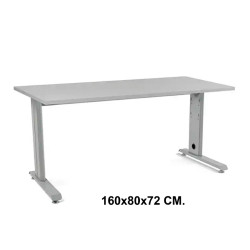 Mesa de oficina rocada metal, 160x80x72 cm. gris / aluminio