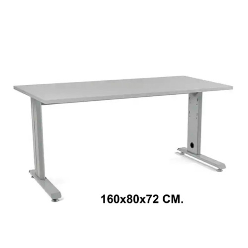 Mesa de oficina rocada metal, 160x80x72 cm. gris / aluminio