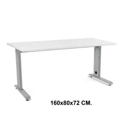 Mesa de oficina rocada metal, 160x80x72 cm. blanco / aluminio