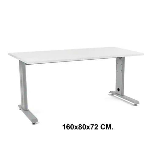 Mesa de oficina rocada metal, 160x80x72 cm. blanco / aluminio