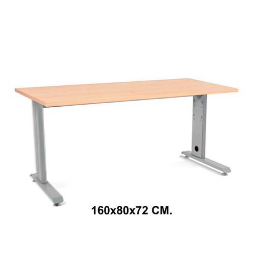 Mesa de oficina rocada metal, 160x80x72 cm. roble / aluminio