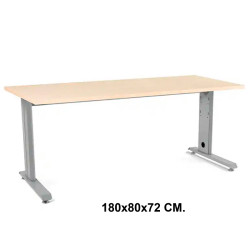 Mesa de oficina rocada metal, 180x80x72 cm. haya / aluminio