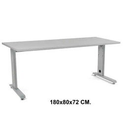 Mesa de oficina rocada metal, 180x80x72 cm. gris / aluminio