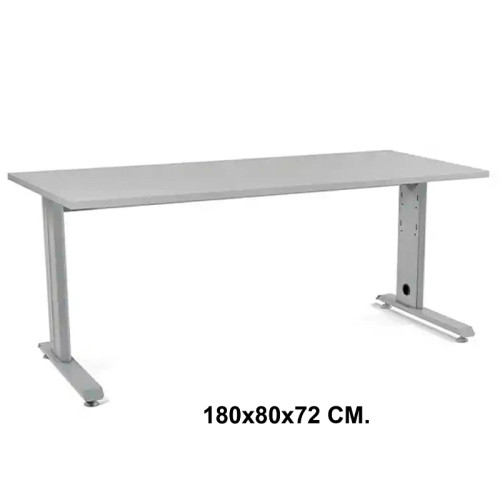 Mesa de oficina rocada metal, 180x80x72 cm. gris / aluminio