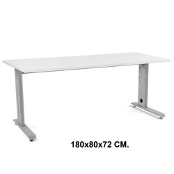 Mesa de oficina rocada metal, 180x80x72 cm. blanco / aluminio