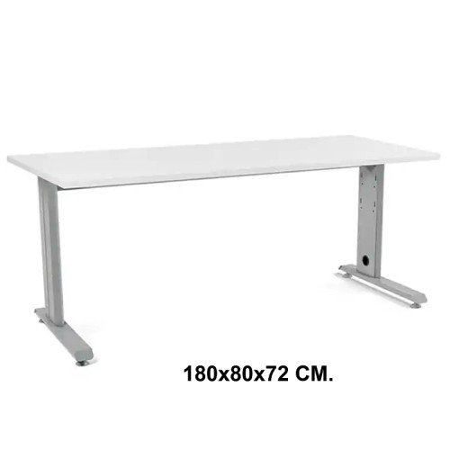 Mesa de oficina rocada metal, 180x80x72 cm. blanco / aluminio
