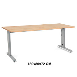 Mesa de oficina rocada metal, 180x80x72 cm. roble / aluminio