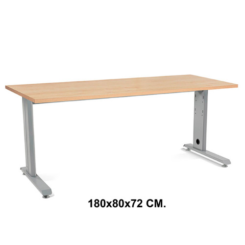 Mesa de oficina rocada metal, 180x80x72 cm. roble / aluminio