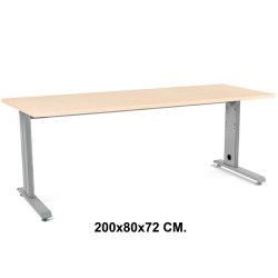 Mesa de oficina rocada metal, 200x80x72 cm. haya / aluminio