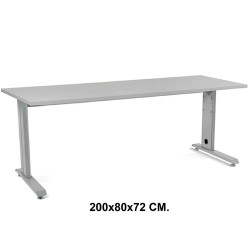 Mesa de oficina rocada metal, 200x80x72 cm. gris / aluminio