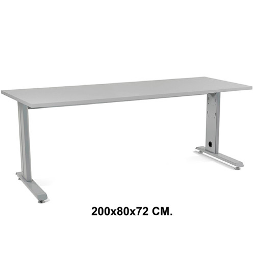 Mesa de oficina rocada metal, 200x80x72 cm. gris / aluminio