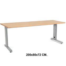 Mesa de oficina rocada metal, 200x80x72 cm. roble / aluminio