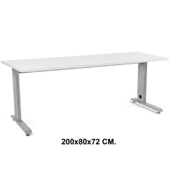 Mesa de oficina rocada metal, 200x80x72 cm. blanco / aluminio