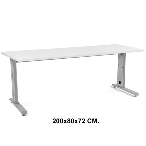 Mesa de oficina rocada metal, 200x80x72 cm. blanco / aluminio