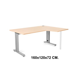 Mesa de oficina rocada metal l derecha, 160x120x72 cm. haya / aluminio