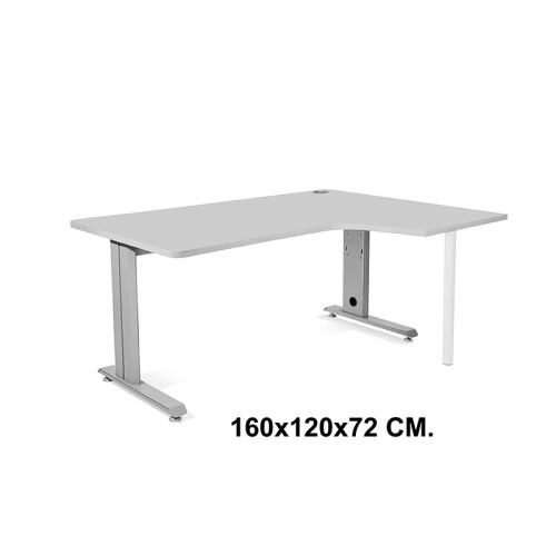 Mesa de oficina rocada metal l derecha, 160x120x72 cm. gris / aluminio