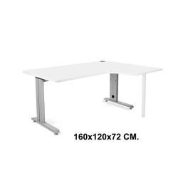 Mesa de oficina rocada metal l derecha, 160x120x72 cm. blanco / aluminio