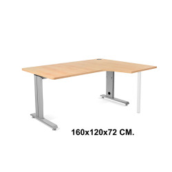 Mesa de oficina rocada metal l derecha, 160x120x72 cm. roble / aluminio