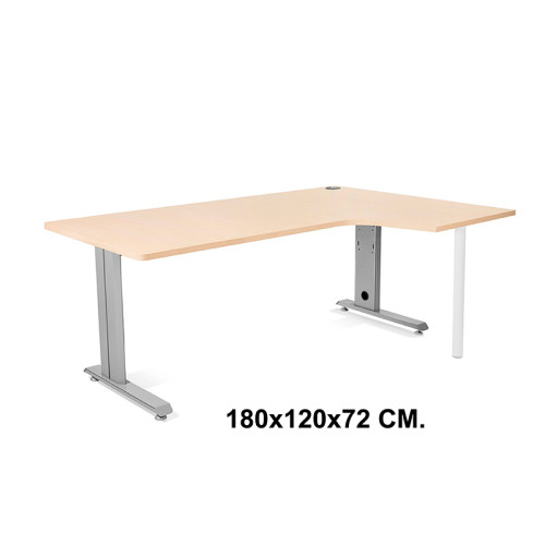 Mesa de oficina rocada metal l derecha, 180x120x72 cm. haya / aluminio