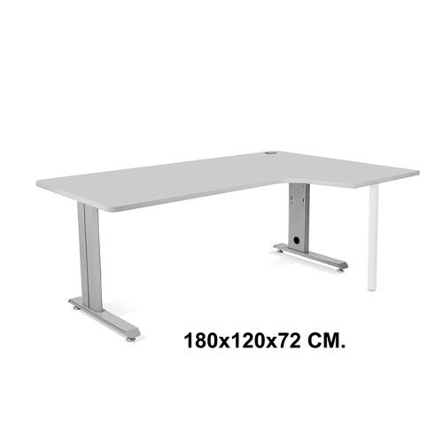 Mesa de oficina rocada metal l derecha, 180x120x72 cm. gris / aluminio
