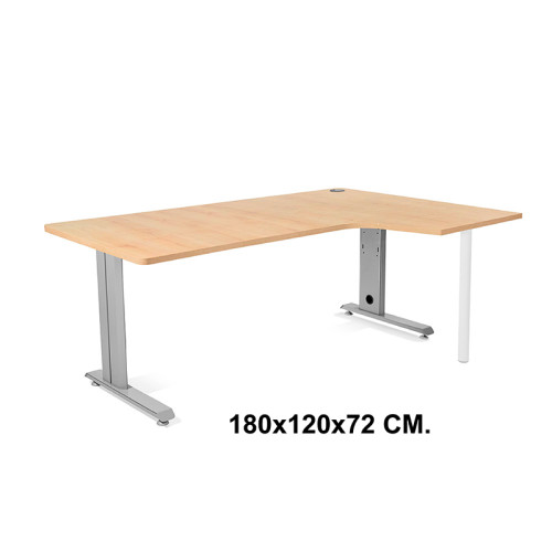 Mesa de oficina rocada metal l derecha, 180x120x72 cm. roble / aluminio