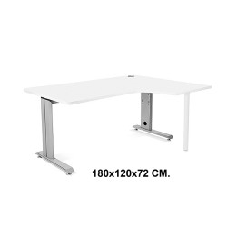 Mesa de oficina rocada metal l derecha, 180x120x72 cm. blanco / aluminio