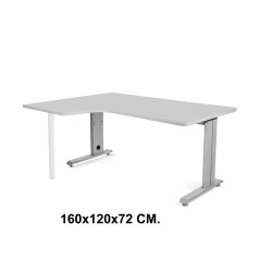 Mesa de oficina rocada metal l izquierda, 160x120x72 cm. gris / aluminio