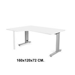 Mesa de oficina rocada metal l izquierda, 160x120x72 cm. blanco / aluminio