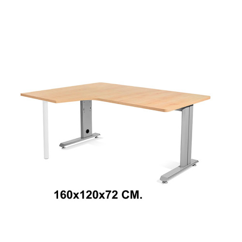 Mesa de oficina rocada metal l izquierda, 160x120x72 cm. roble / aluminio