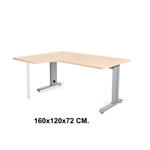 Mesa de oficina rocada metal l izquierda, 160x120x72 cm. haya / aluminio