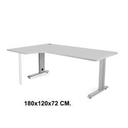 Mesa de oficina rocada metal l izquierda, 180x120x72 cm. gris / aluminio