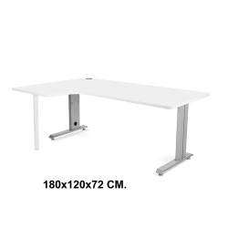 Mesa de oficina rocada metal l izquierda, 180x120x72 cm. blanco / aluminio