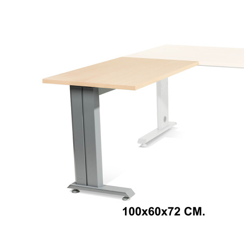 Ala para mesa de oficina rocada metal, 100x60x72 cm. haya / aluminio