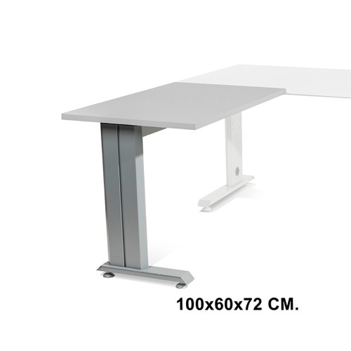 Ala para mesa de oficina rocada metal, 100x60x72 cm. gris / aluminio