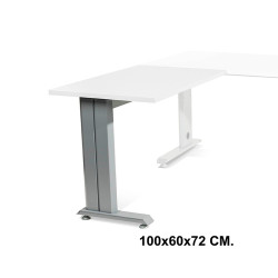 Ala para mesa de oficina rocada metal, 100x60x72 cm. blanco / aluminio