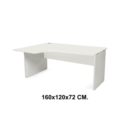 Mesa de oficina rocada work l izquierda, 160x120x72 cm. blanco / aluminio
