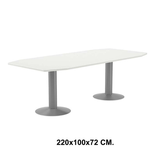 Mesa de reunión con estructura de acero rocada meeting, 220x100x72 cm. blanco / aluminio