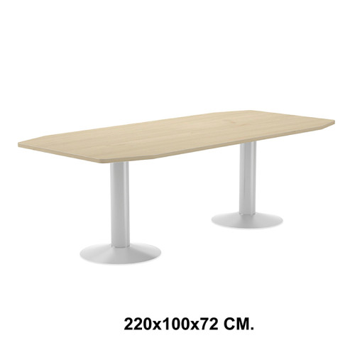 Mesa de reunión con estructura de acero rocada meeting, 220x100x72 cm. haya / blanco