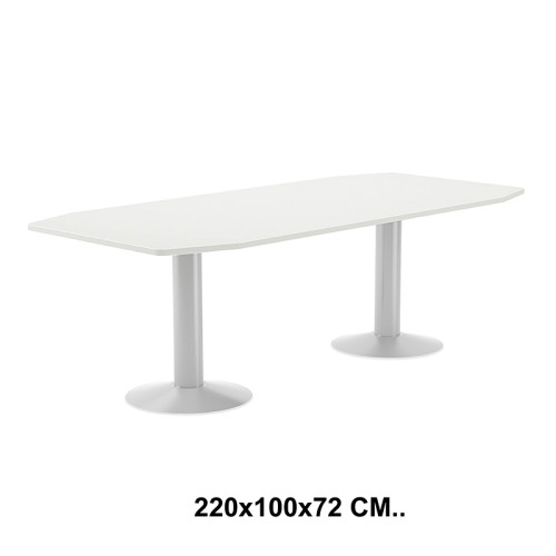 Mesa de reunión con estructura de acero rocada meeting, 220x100x72 cm. blanco / blanco