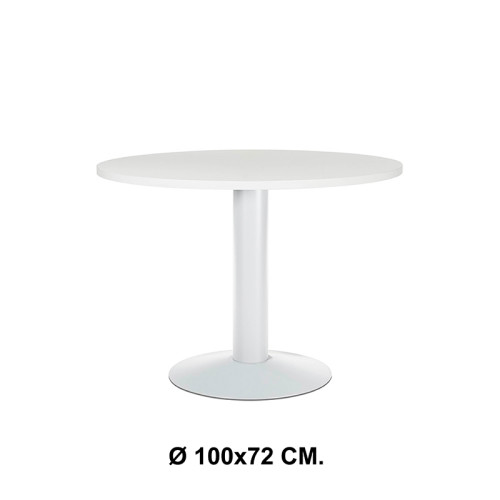 Mesa de reunión con estructura de acero rocada meeting, Ø 100x72 cm. blanco / blanco