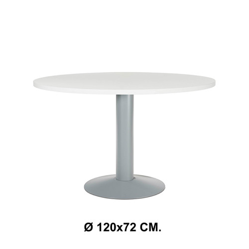 Mesa de reunión con estructura de acero rocada meeting, Ø 120x72 cm. blanco / aluminio