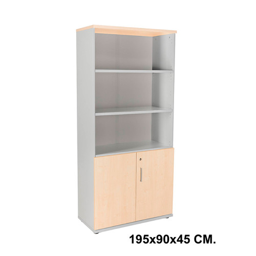 Armario con puertas bajas rocada store, 195x90x45 cm. 3 estantes, haya / aluminio