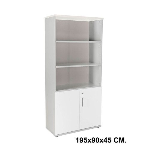 Armario con puertas bajas rocada store, 195x90x45 cm. 3 estantes, blanco / aluminio