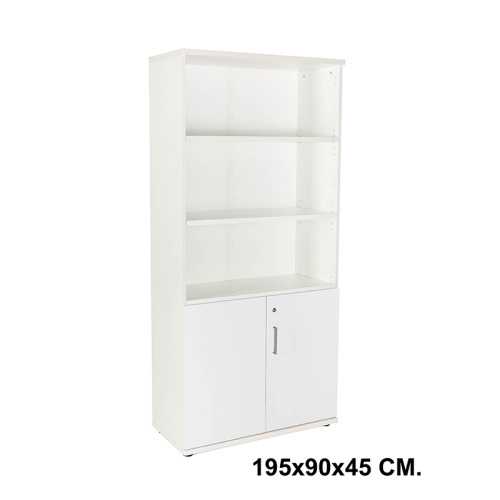 Armario con puertas bajas rocada store, 195x90x45 cm. 3 estantes, blanco / blanco