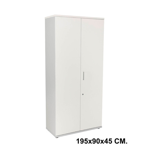 Armario con puertas rocada store, 195x90x45 cm. 4 estantes, blanco / aluminio