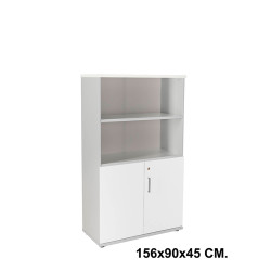 Armario con puertas bajas rocada store, 156x90x45 cm. 2 estantes, blanco / aluminio