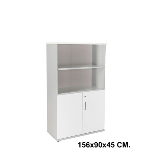 Armario con puertas bajas rocada store, 156x90x45 cm. 2 estantes, blanco / aluminio
