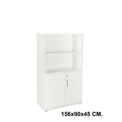 Armario con puertas bajas rocada store, 156x90x45 cm. 2 estantes, blanco / blanco