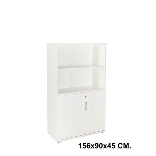 Armario con puertas bajas rocada store, 156x90x45 cm. 2 estantes, blanco / blanco