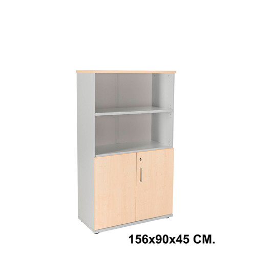 Armario con puertas bajas rocada store, 156x90x45 cm. 2 estantes, haya / aluminio